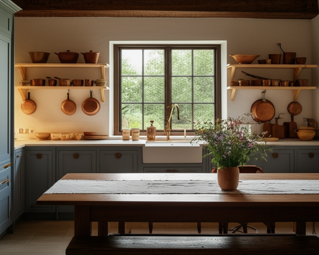 Imagem para o artigo: Farmhouse Kitchens: The Science Behind Calm & Relaxation