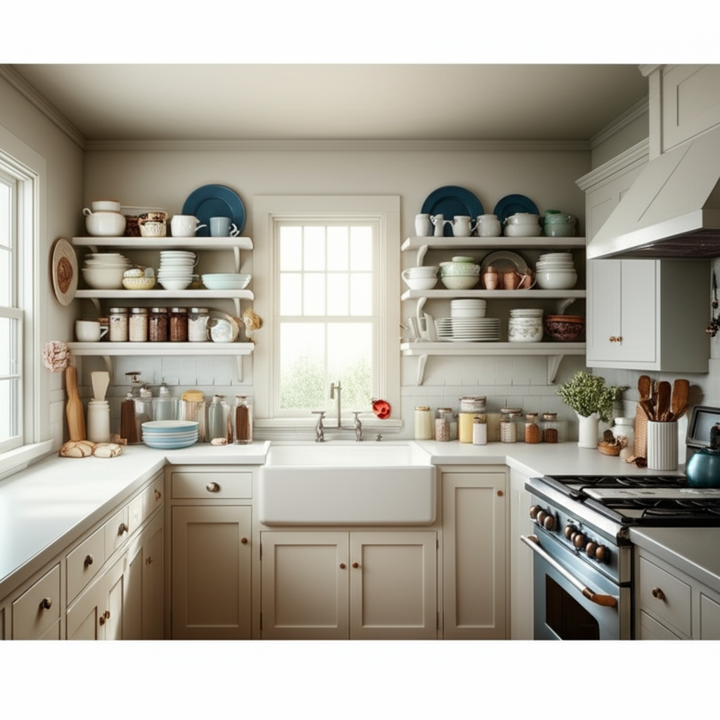 Imagem para o artigo: Rustic Charm or Roaches? Open Shelving in Farmhouse Kitchens: The Truth